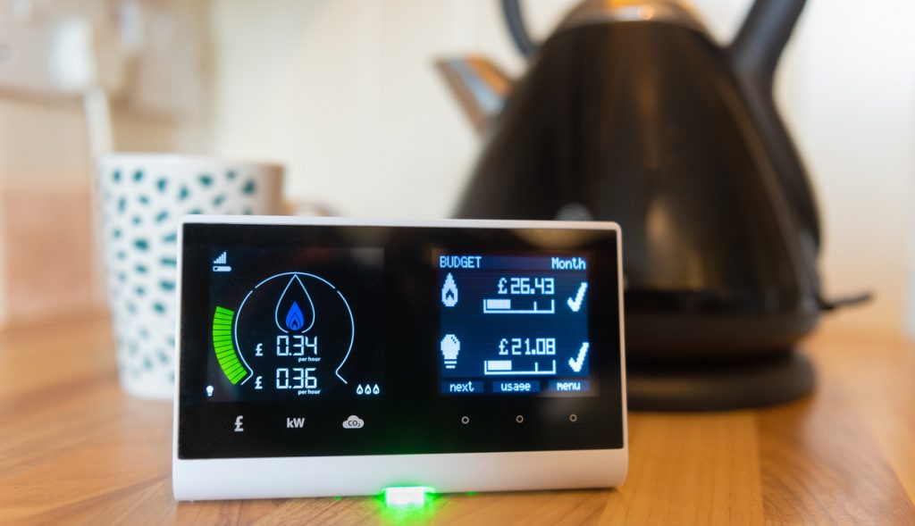 Smart Energy Monitor In Home Display, Smart Meter on kitchen work side